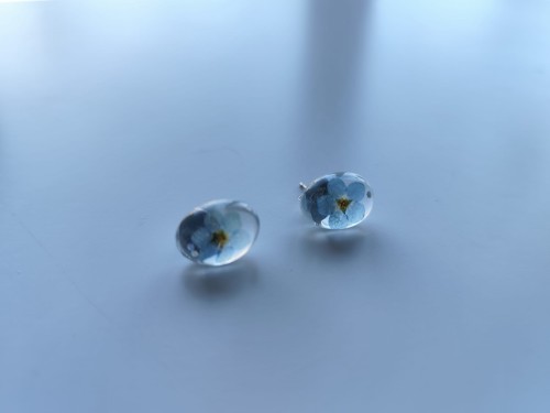 Owalne kolczyki z przezroczystej żywicy z niezapominajką