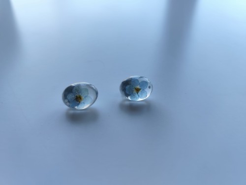 Owalne kolczyki z przezroczystej żywicy z niezapominajką