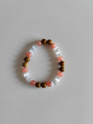 Bransoletka z kamieni - Selenit, skamieniałe drzewo i kamień słoneczny - widok z góry