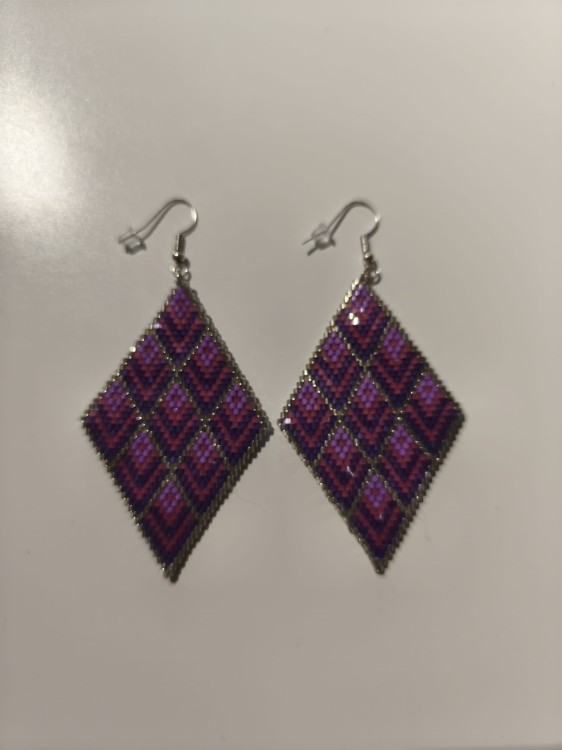 Kolczyki z różowych, fioletowych i srebrnych koralików TOHO